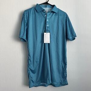 Collars & Co Dress Collar Polo Shirt Mens Medium Corsica Blue Short Sleeve